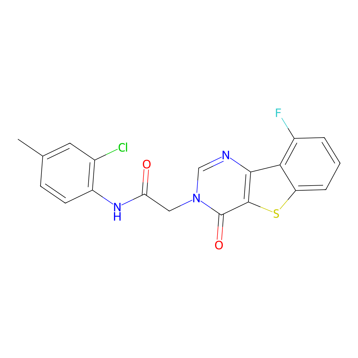 N-(2-chloro-4-methylphenyl)-2-(9-fluoro-4-oxo[1]benzothieno[3,2-d]pyrimidin-3(4H)-yl)acetamide molecular structure, CAS 1021231-70-8