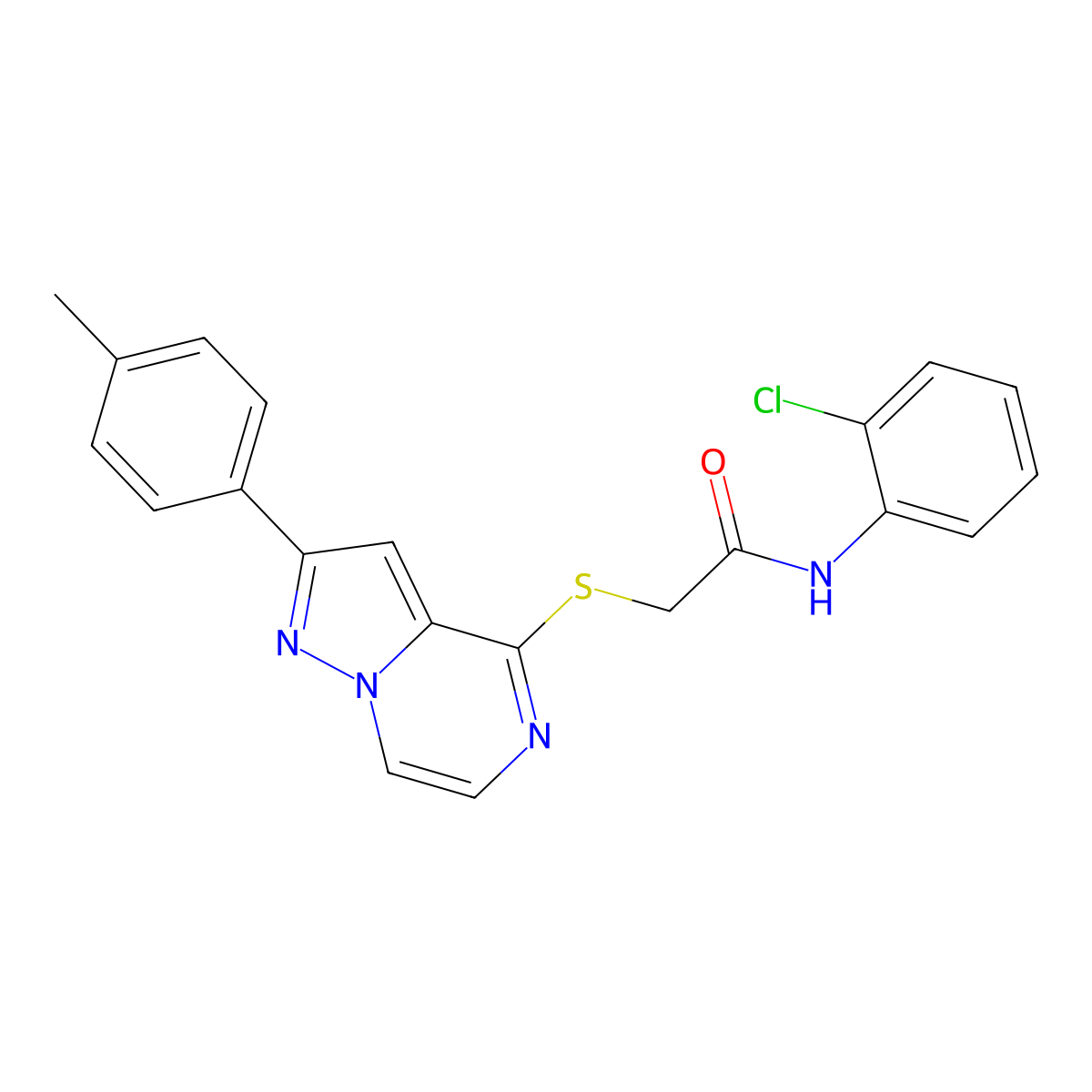 N-(2-chlorophenyl)-2-{[2-(4-methylphenyl)pyrazolo[1,5-a]pyrazin-4-yl]thio}acetamide molecular structure, CAS 1021231-87-7