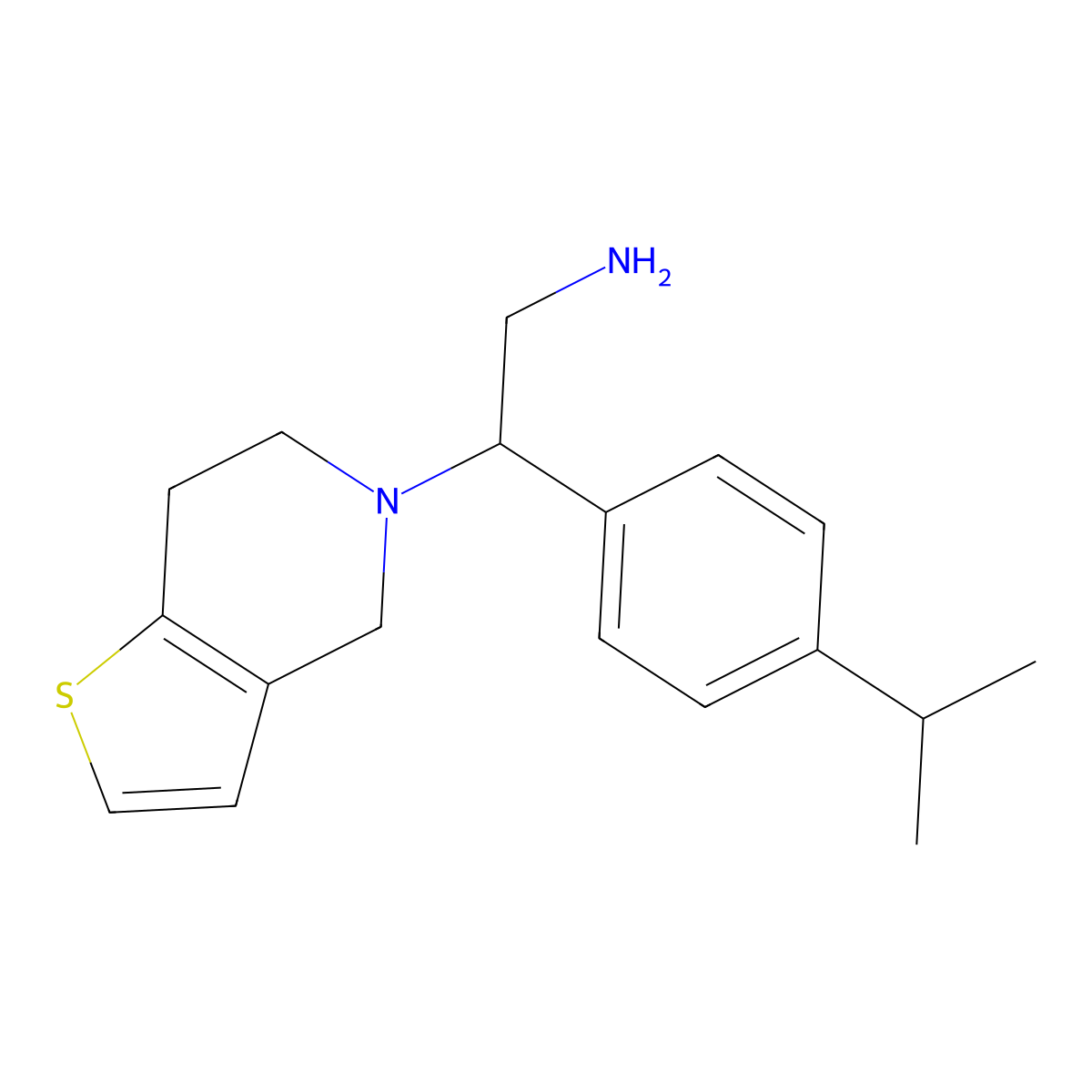 2-(4-(propan-2-yl)phenyl)-2-(4H,5H,6H,7H-thieno(3,2-c)pyridin-5-yl)ethan-1-amine molecular structure, CAS 1021233-79-3