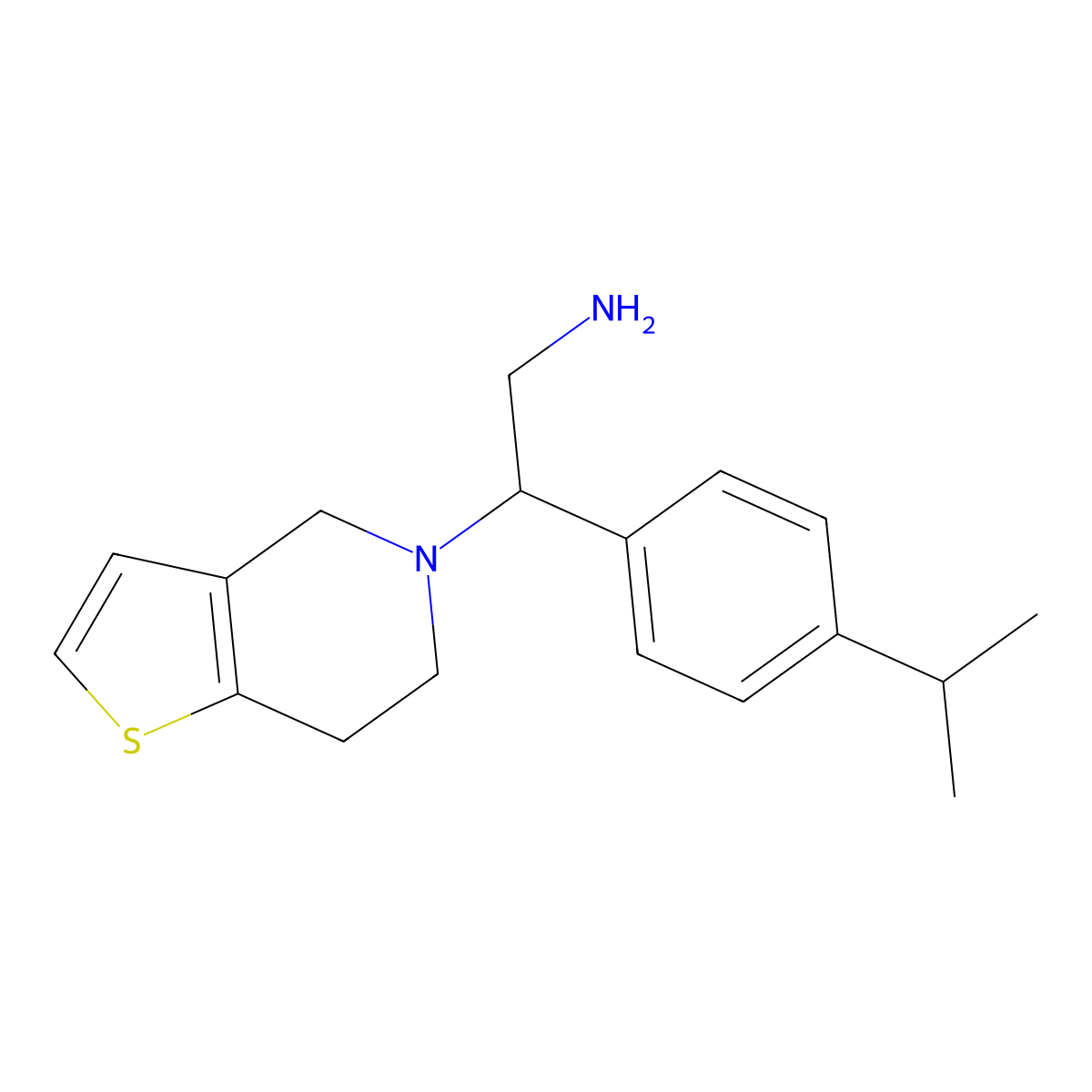2-(4-(propan-2-yl)phenyl)-2-(4H,5H,6H,7H-thieno(3,2-c)pyridin-5-yl)ethan-1-amine molecular structure, CAS 1021233-79-3