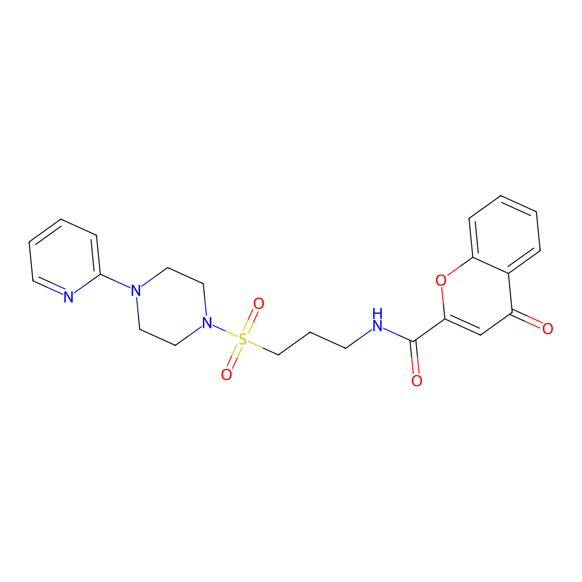 4-oxo-N-(3-((4-(pyridin-2-yl)piperazin-1-yl)sulfonyl)propyl)-4H-chromene-2-carboxamide molecular structure, CAS 1021248-03-2