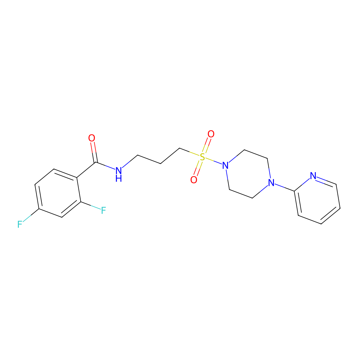 2,4-difluoro-N-(3-((4-(pyridin-2-yl)piperazin-1-yl)sulfonyl)propyl)benzamide molecular structure, CAS 1021248-06-5
