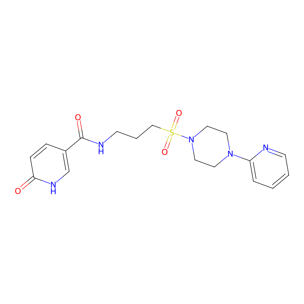 6-oxo-N-(3-((4-(pyridin-2-yl)piperazin-1-yl)sulfonyl)propyl)-1,6-dihydropyridine-3-carboxamide molecular structure, CAS 1021248-10-1