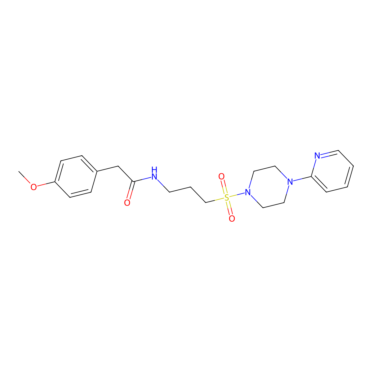 2-(4-methoxyphenyl)-N-(3-((4-(pyridin-2-yl)piperazin-1-yl)sulfonyl)propyl)acetamide molecular structure, CAS 1021248-17-8