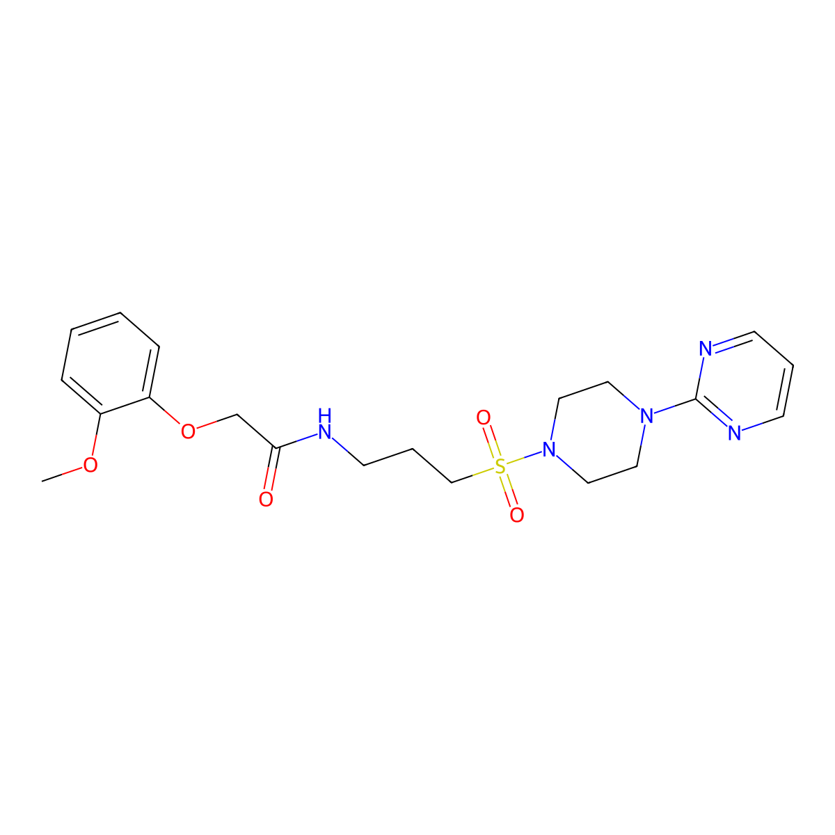 2-(2-methoxyphenoxy)-N-(3-((4-(pyrimidin-2-yl)piperazin-1-yl)sulfonyl)propyl)acetamide molecular structure, CAS 1021248-29-2