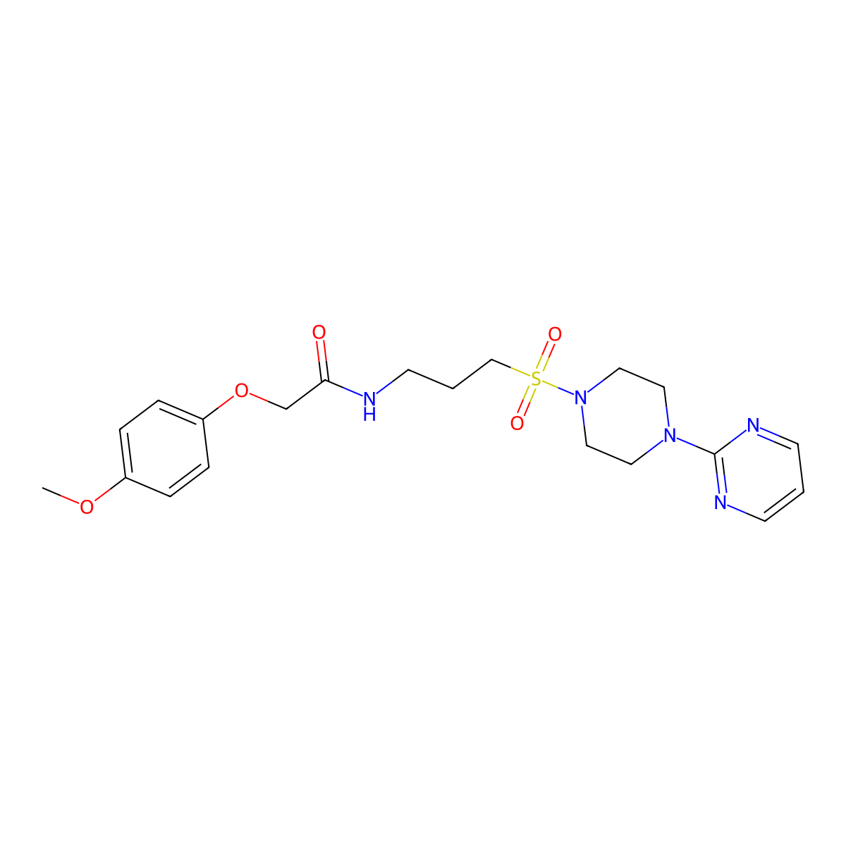 2-(4-methoxyphenoxy)-N-(3-((4-(pyrimidin-2-yl)piperazin-1-yl)sulfonyl)propyl)acetamide molecular structure, CAS 1021248-32-7