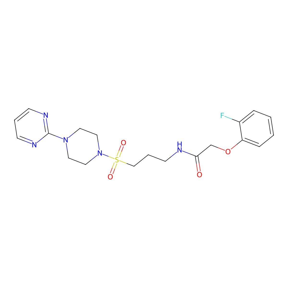 2-(2-fluorophenoxy)-N-(3-((4-(pyrimidin-2-yl)piperazin-1-yl)sulfonyl)propyl)acetamide molecular structure, CAS 1021248-34-9