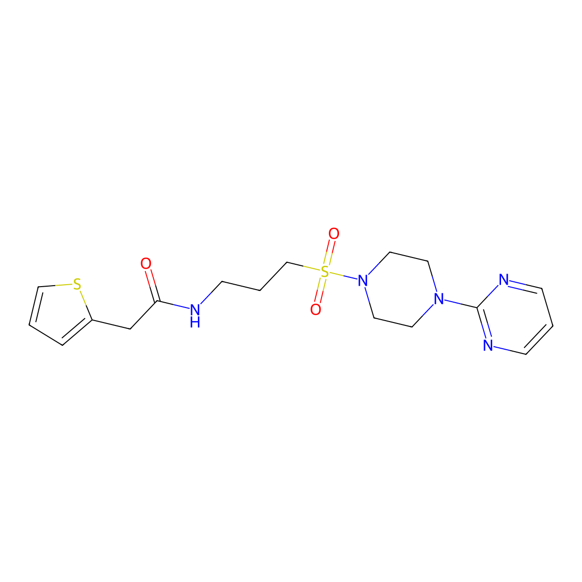 N-(3-((4-(pyrimidin-2-yl)piperazin-1-yl)sulfonyl)propyl)-2-(thiophen-2-yl)acetamide molecular structure, CAS 1021248-39-4