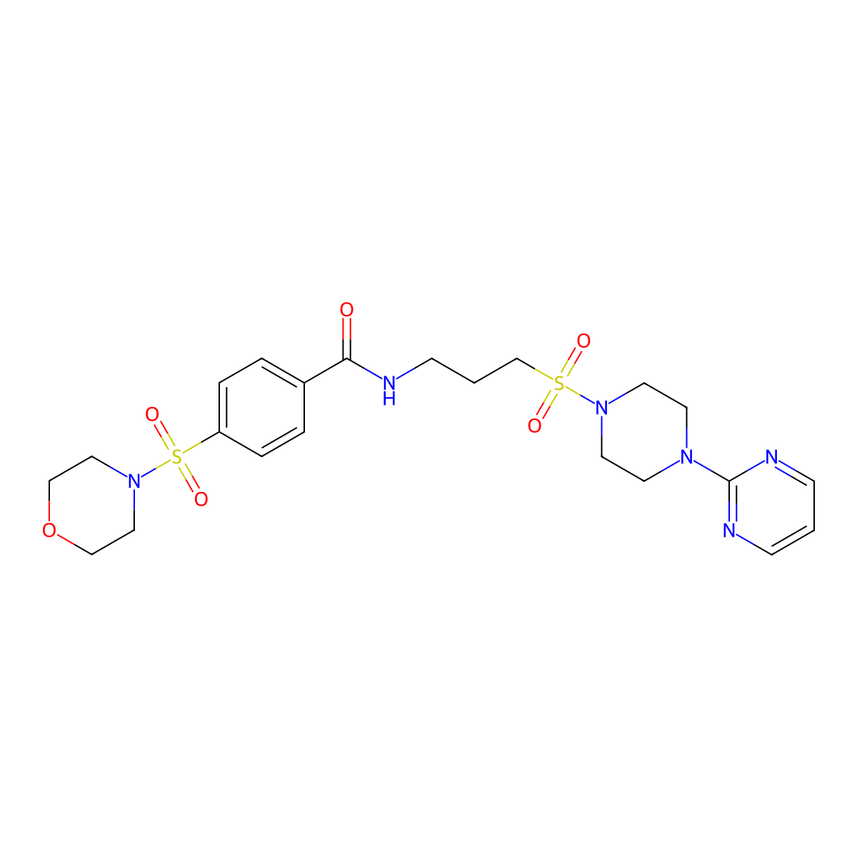 4-(morpholinosulfonyl)-N-(3-((4-(pyrimidin-2-yl)piperazin-1-yl)sulfonyl)propyl)benzamide molecular structure, CAS 1021248-44-1