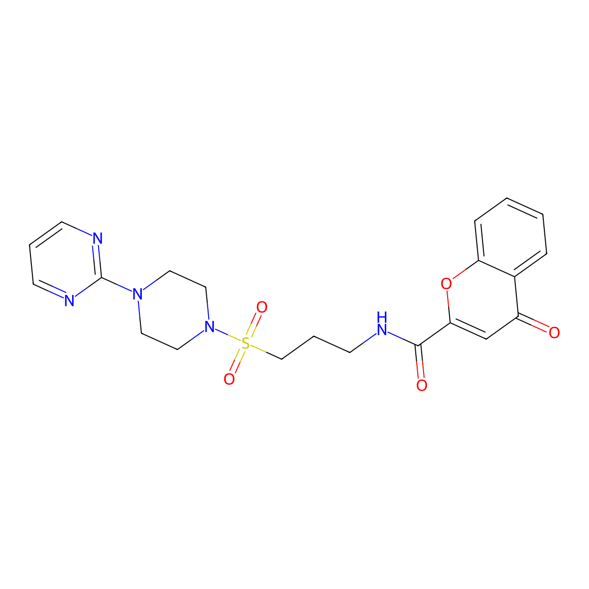 4-oxo-N-(3-((4-(pyrimidin-2-yl)piperazin-1-yl)sulfonyl)propyl)-4H-chromene-2-carboxamide molecular structure, CAS 1021248-47-4