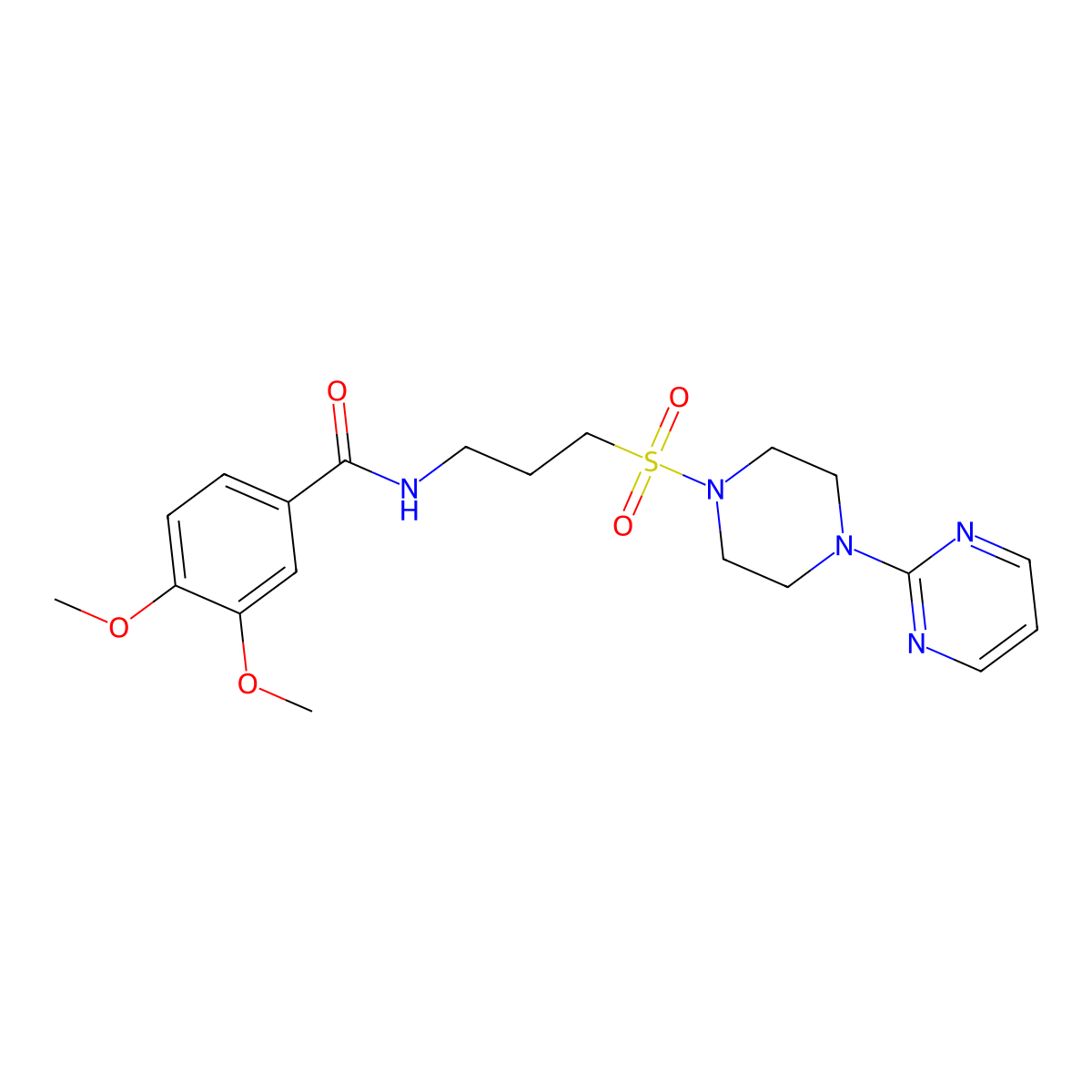 3,4-dimethoxy-N-(3-((4-(pyrimidin-2-yl)piperazin-1-yl)sulfonyl)propyl)benzamide molecular structure, CAS 1021248-61-2