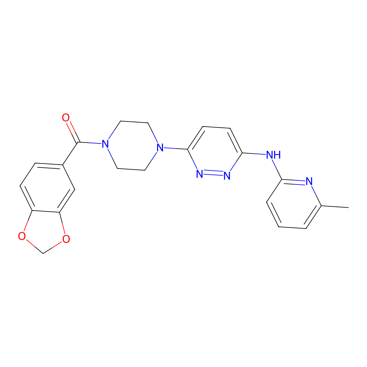 Benzo[d][1,3]dioxol-5-yl(4-(6-((6-methylpyridin-2-yl)amino)pyridazin-3-yl)piperazin-1-yl)methanone molecular structure, CAS 1021248-64-5