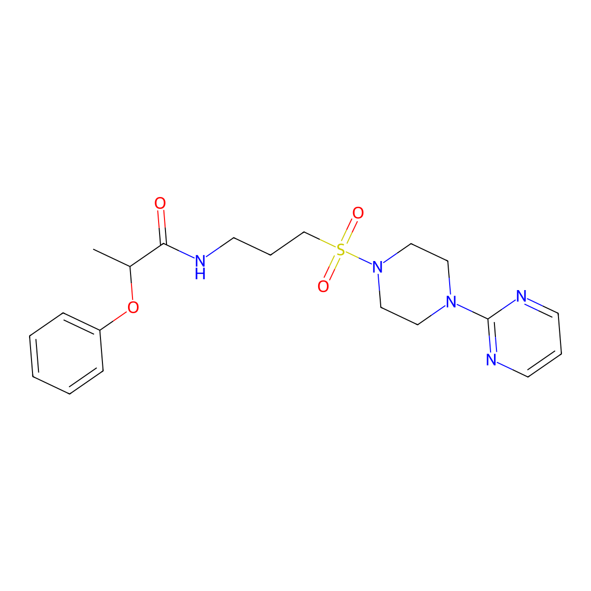 2-phenoxy-N-(3-((4-(pyrimidin-2-yl)piperazin-1-yl)sulfonyl)propyl)propanamide molecular structure, CAS 1021248-65-6
