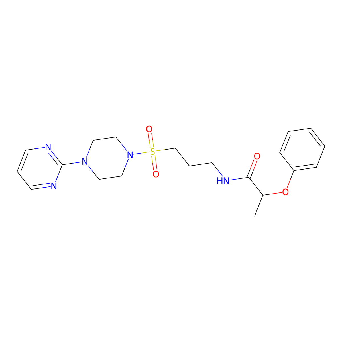 2-phenoxy-N-(3-((4-(pyrimidin-2-yl)piperazin-1-yl)sulfonyl)propyl)propanamide molecular structure, CAS 1021248-65-6