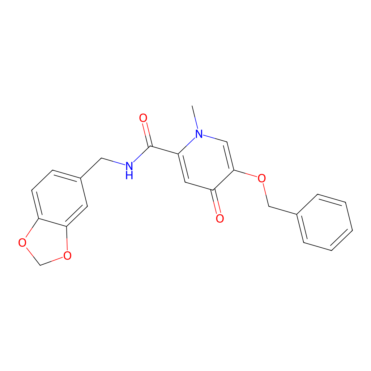 N-(benzo[d][1,3]dioxol-5-ylmethyl)-5-(benzyloxy)-1-methyl-4-oxo-1,4-dihydropyridine-2-carboxamide molecular structure, CAS 1021248-78-1