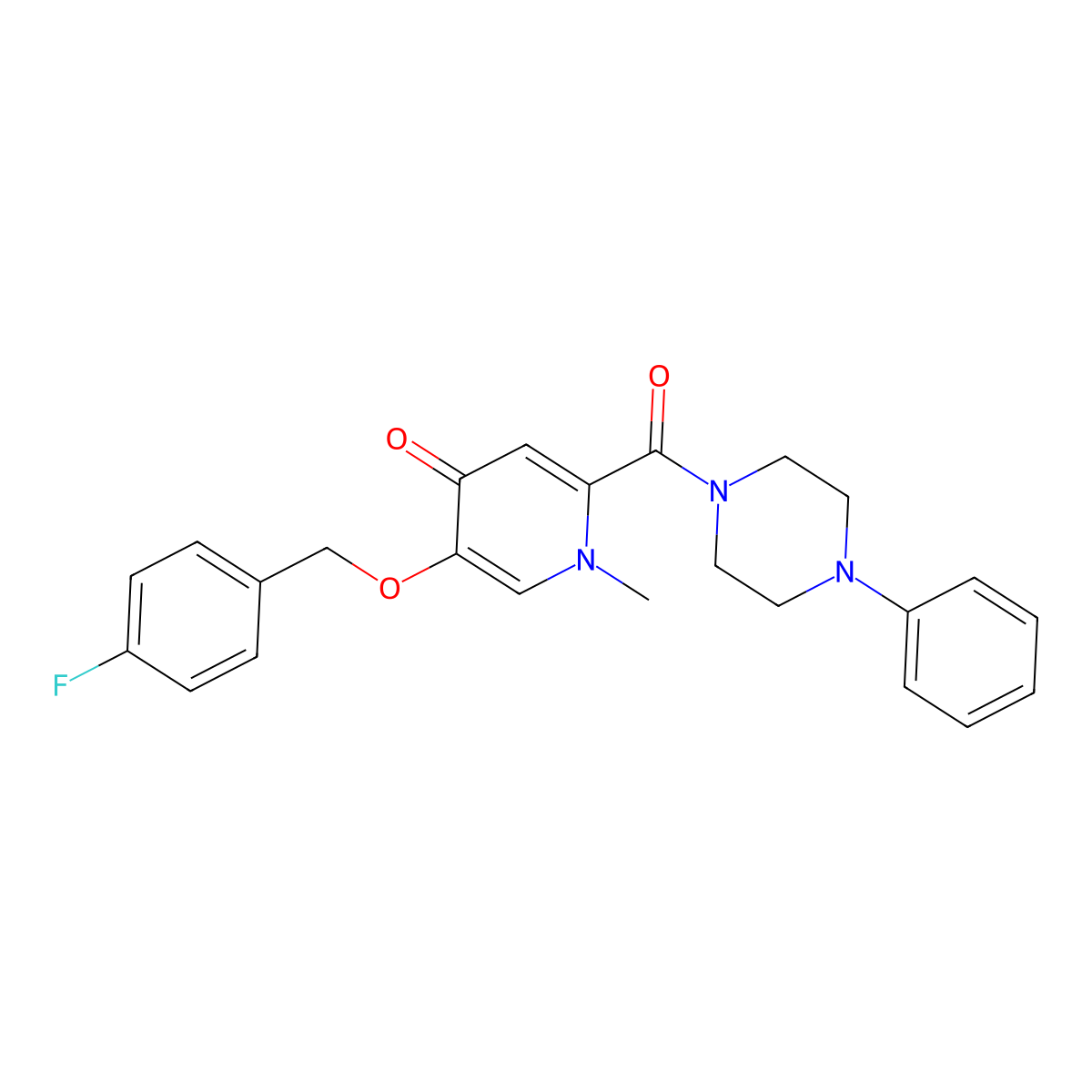 5-((4-fluorobenzyl)oxy)-1-methyl-2-(4-phenylpiperazine-1-carbonyl)pyridin-4(1H)-one molecular structure, CAS 1021249-18-2