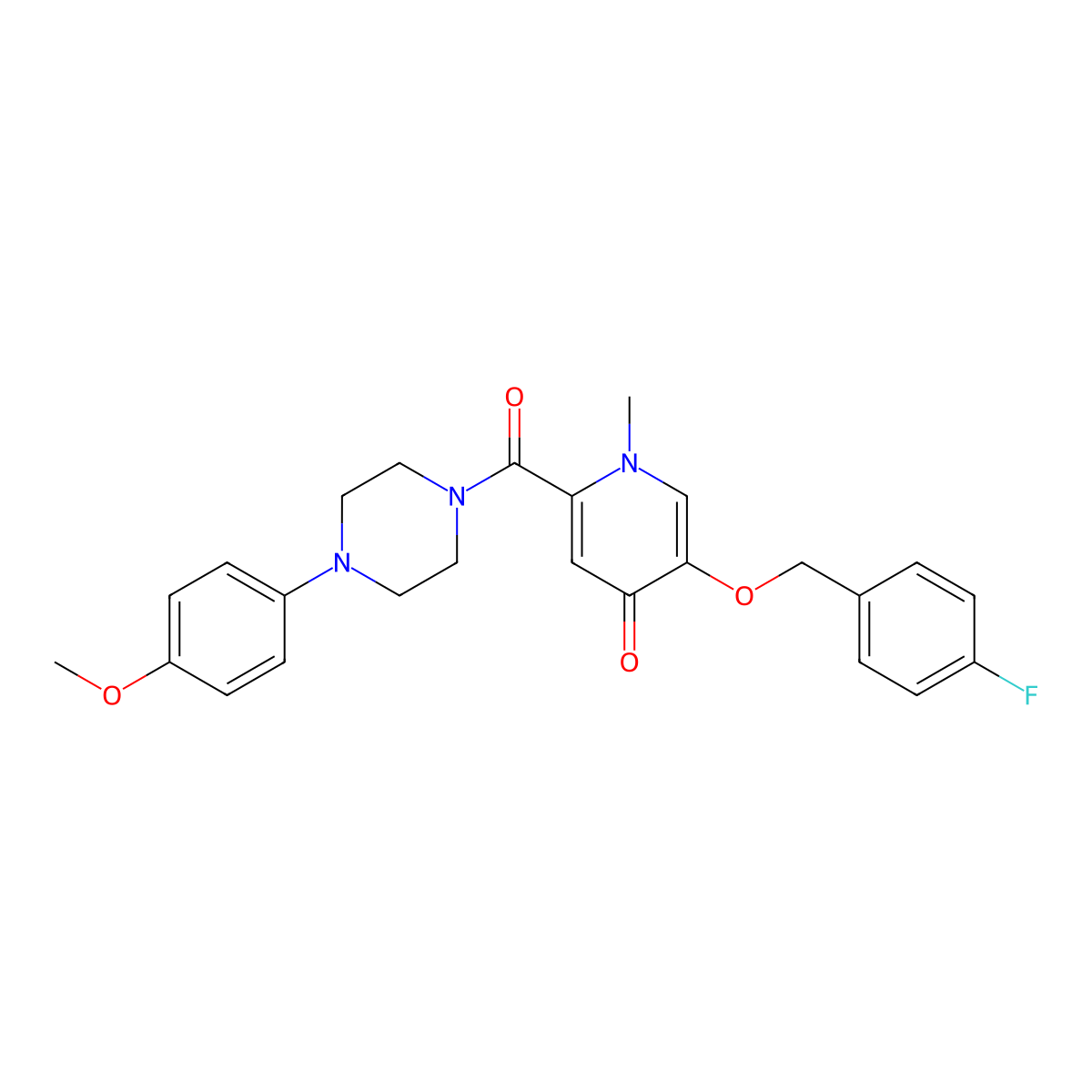 5-((4-fluorobenzyl)oxy)-2-(4-(4-methoxyphenyl)piperazine-1-carbonyl)-1-methylpyridin-4(1H)-one molecular structure, CAS 1021249-22-8