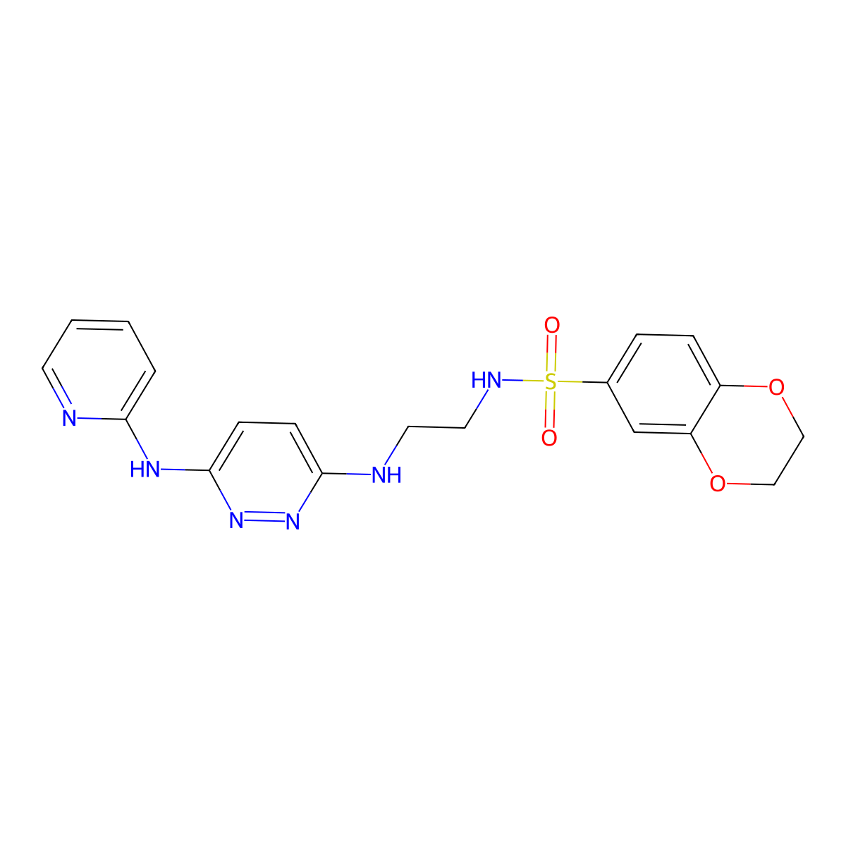 N-(2-((6-(pyridin-2-ylamino)pyridazin-3-yl)amino)ethyl)-2,3-dihydrobenzo[b][1,4]dioxine-6-sulfonamide molecular structure, CAS 1021249-27-3