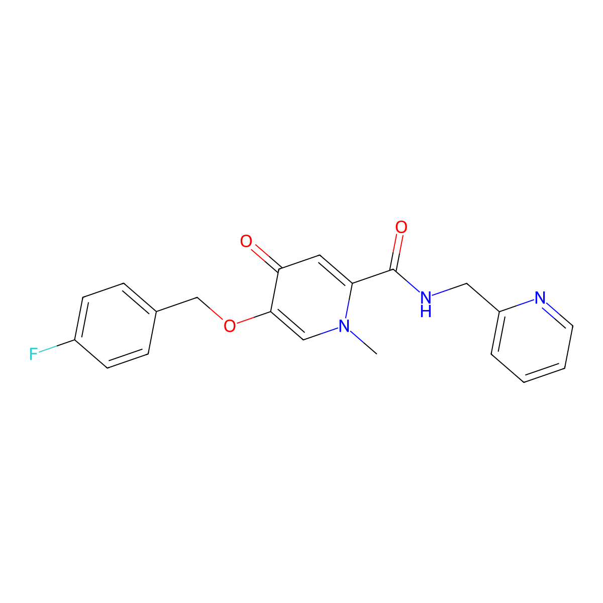 5-((4-fluorobenzyl)oxy)-1-methyl-4-oxo-N-(pyridin-2-ylmethyl)-1,4-dihydropyridine-2-carboxamide molecular structure, CAS 1021249-28-4