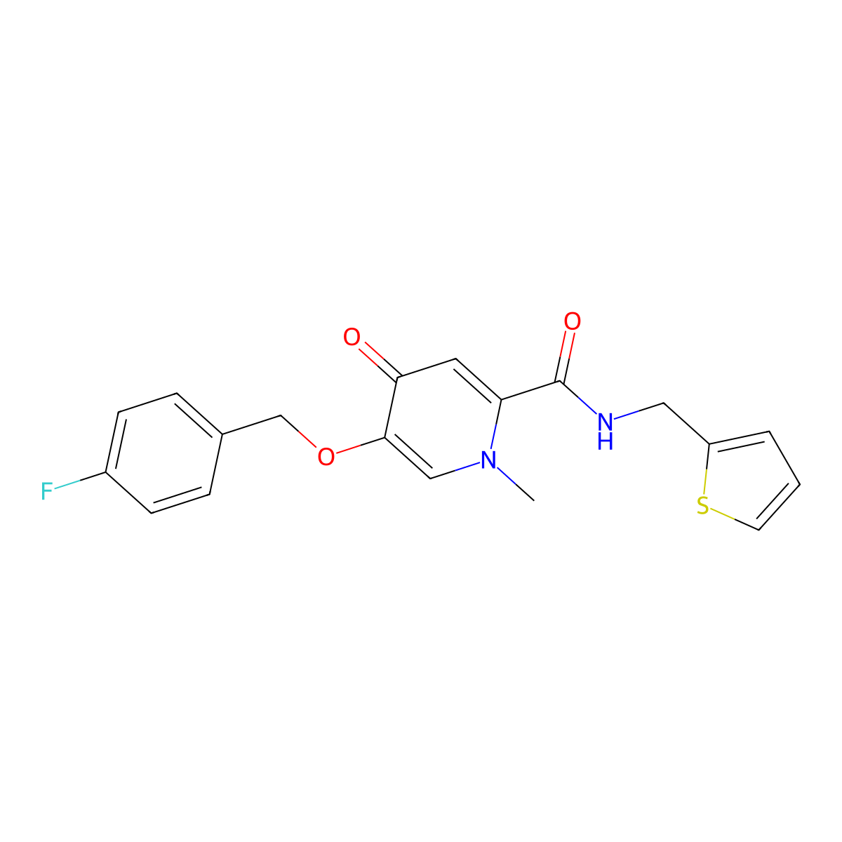 5-((4-fluorobenzyl)oxy)-1-methyl-4-oxo-N-(thiophen-2-ylmethyl)-1,4-dihydropyridine-2-carboxamide molecular structure, CAS 1021249-30-8