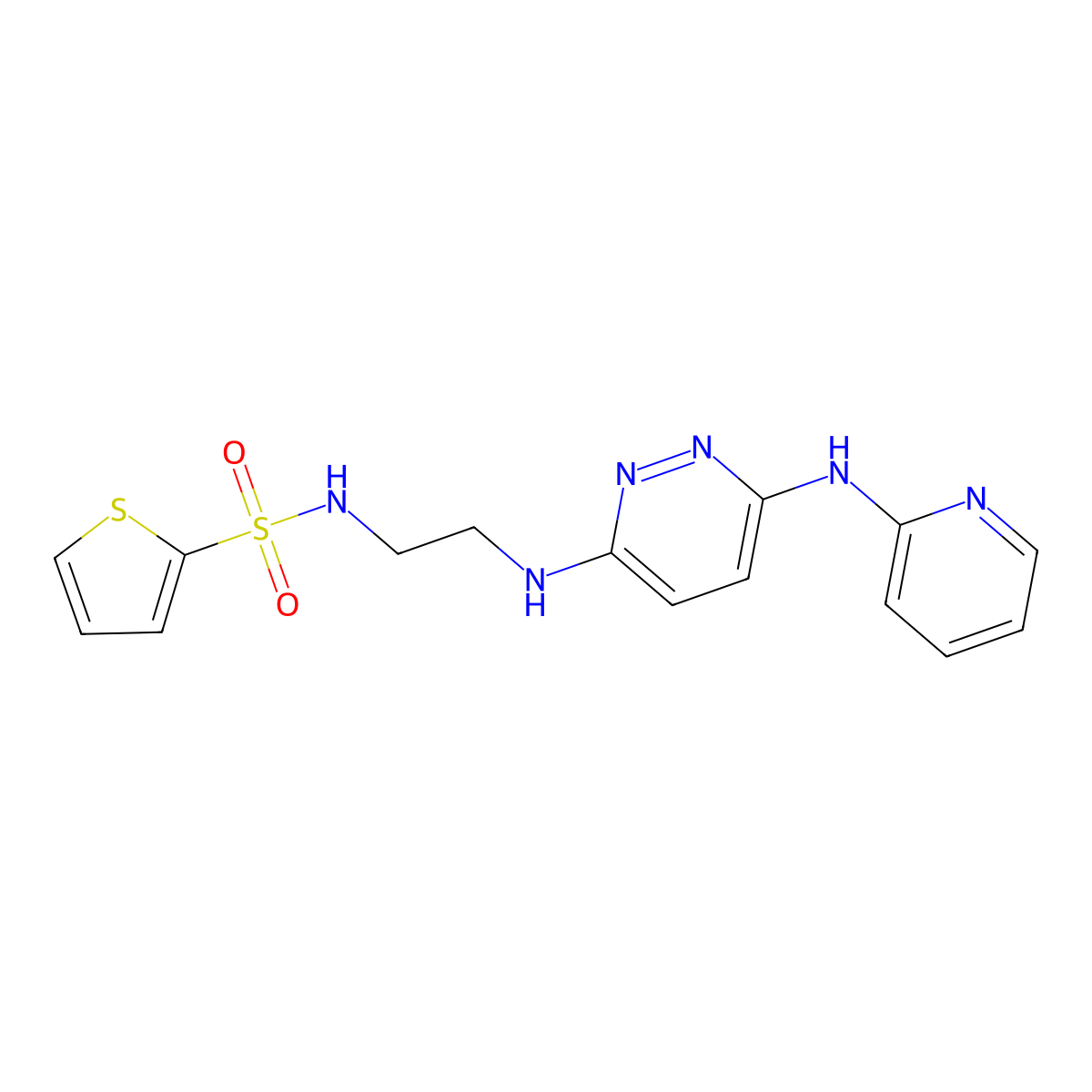 N-(2-((6-(pyridin-2-ylamino)pyridazin-3-yl)amino)ethyl)thiophene-2-sulfonamide molecular structure, CAS 1021249-31-9