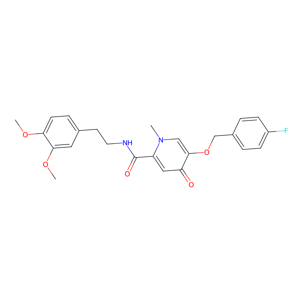 N-(3,4-dimethoxyphenethyl)-5-((4-fluorobenzyl)oxy)-1-methyl-4-oxo-1,4-dihydropyridine-2-carboxamide molecular structure, CAS 1021249-32-0