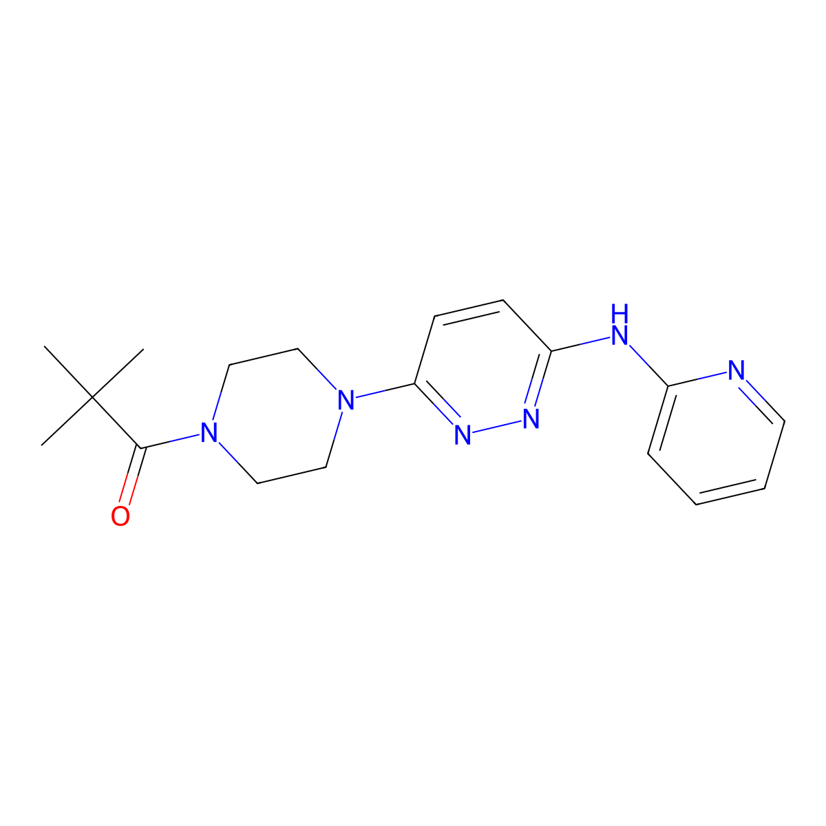 2,2-Dimethyl-1-(4-(6-(pyridin-2-ylamino)pyridazin-3-yl)piperazin-1-yl)propan-1-one molecular structure, CAS 1021249-35-3