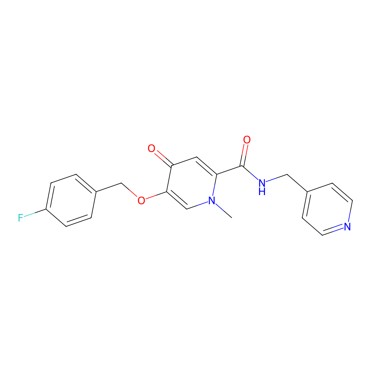 5-((4-fluorobenzyl)oxy)-1-methyl-4-oxo-N-(pyridin-4-ylmethyl)-1,4-dihydropyridine-2-carboxamide molecular structure, CAS 1021249-37-5