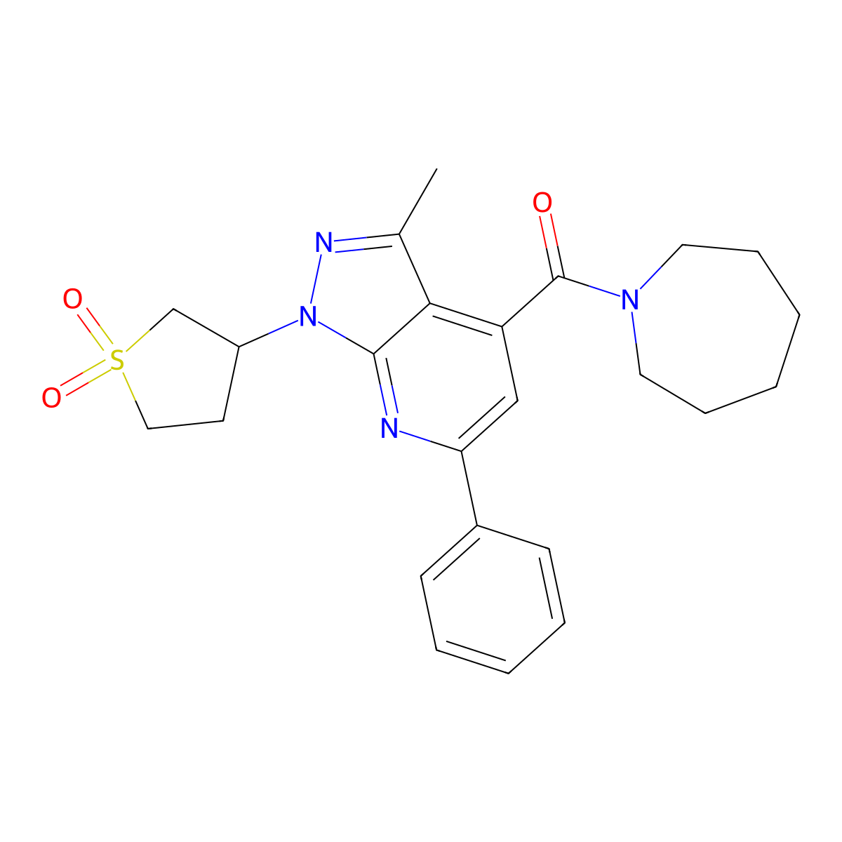 azepan-1-yl(1-(1,1-dioxidotetrahydrothiophen-3-yl)-3-methyl-6-phenyl-1H-pyrazolo[3,4-b]pyridin-4-yl)methanone molecular structure, CAS 1021249-39-7