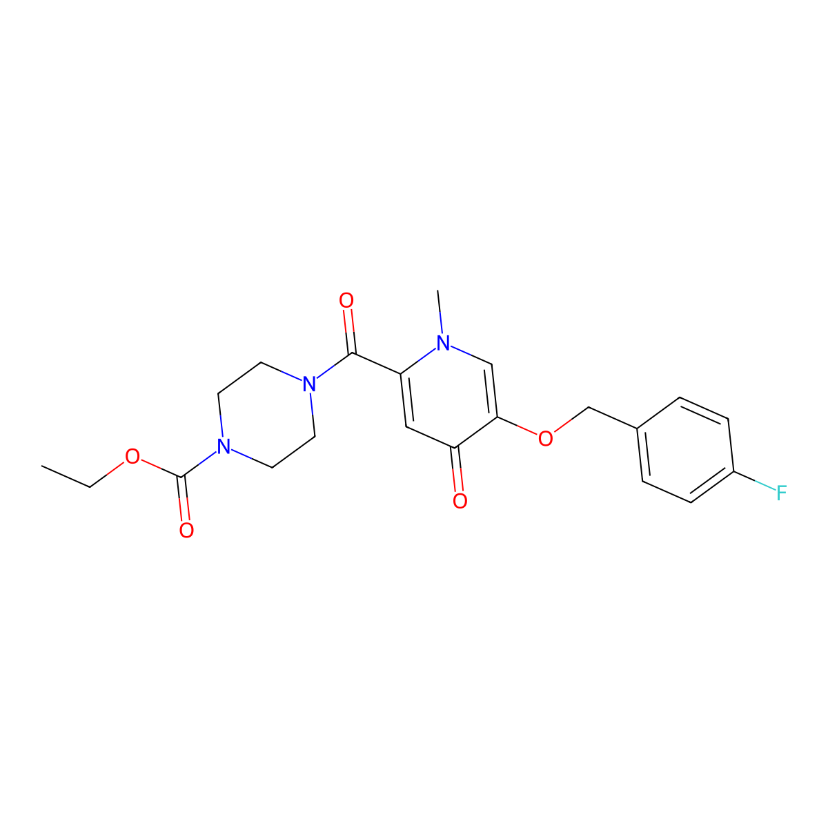 Ethyl 4-(5-((4-fluorobenzyl)oxy)-1-methyl-4-oxo-1,4-dihydropyridine-2-carbonyl)piperazine-1-carboxylate molecular structure, CAS 1021249-47-7