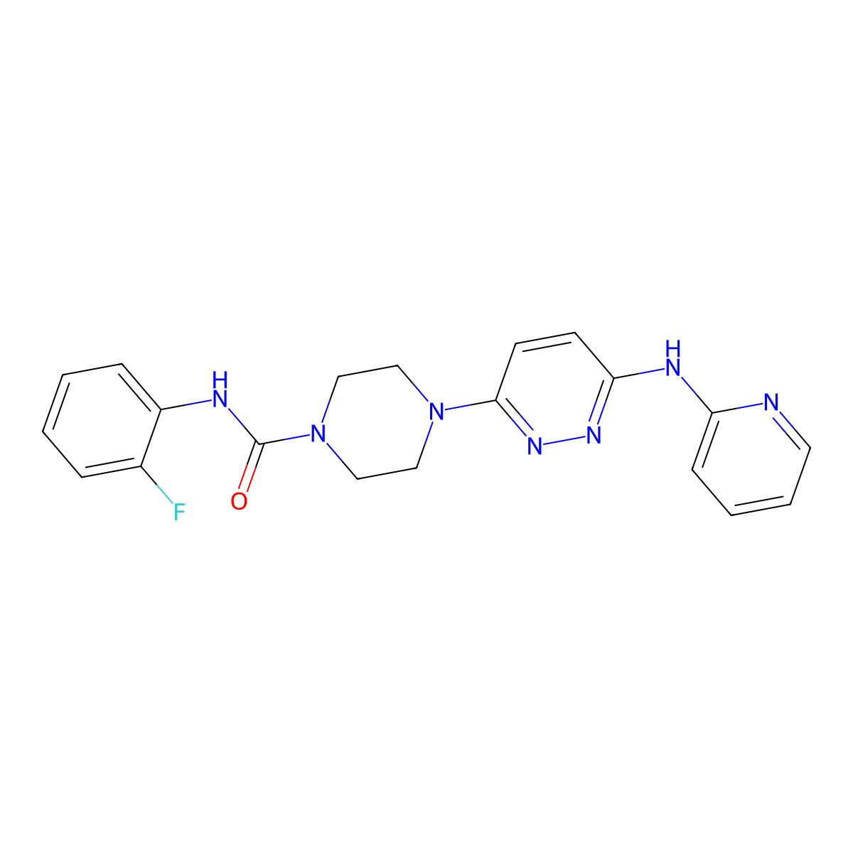 N-(2-fluorophenyl)-4-(6-(pyridin-2-ylamino)pyridazin-3-yl)piperazine-1-carboxamide molecular structure, CAS 1021249-55-7