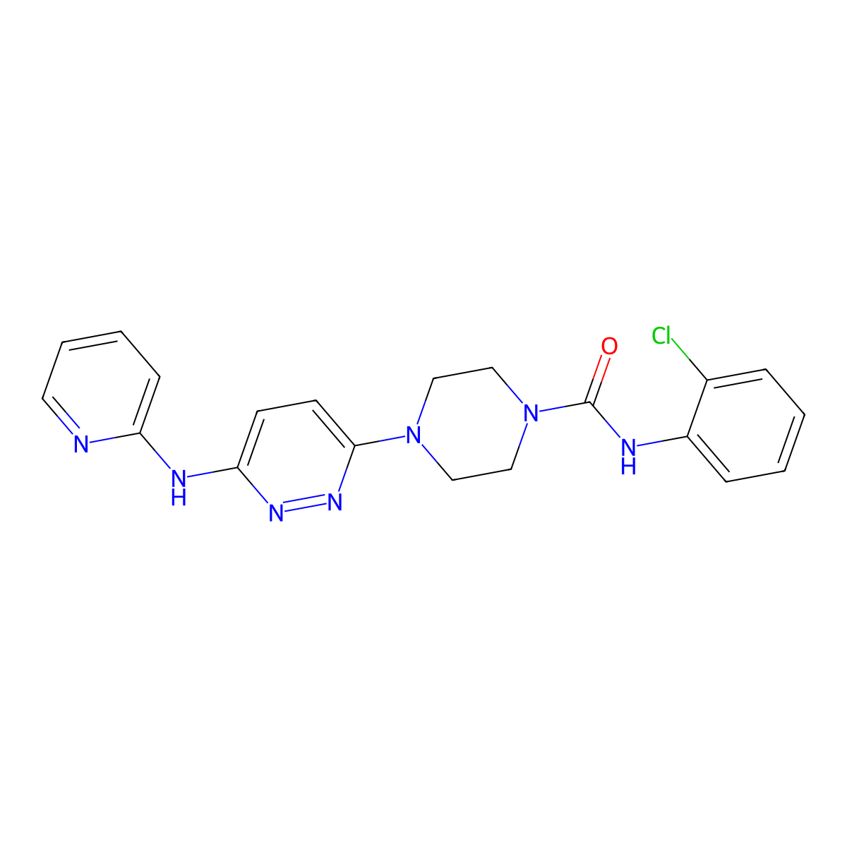 N-(2-chlorophenyl)-4-(6-(pyridin-2-ylamino)pyridazin-3-yl)piperazine-1-carboxamide molecular structure, CAS 1021249-57-9