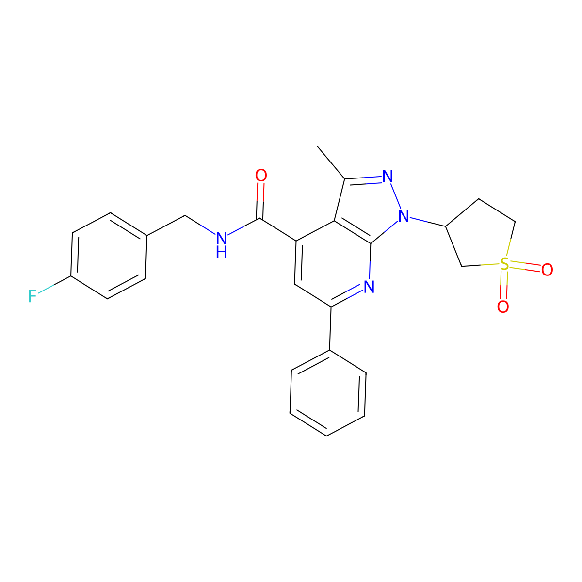 1-(1,1-dioxidotetrahydrothiophen-3-yl)-N-(4-fluorobenzyl)-3-methyl-6-phenyl-1H-pyrazolo[3,4-b]pyridine-4-carboxamide molecular structure, CAS 1021249-59-1