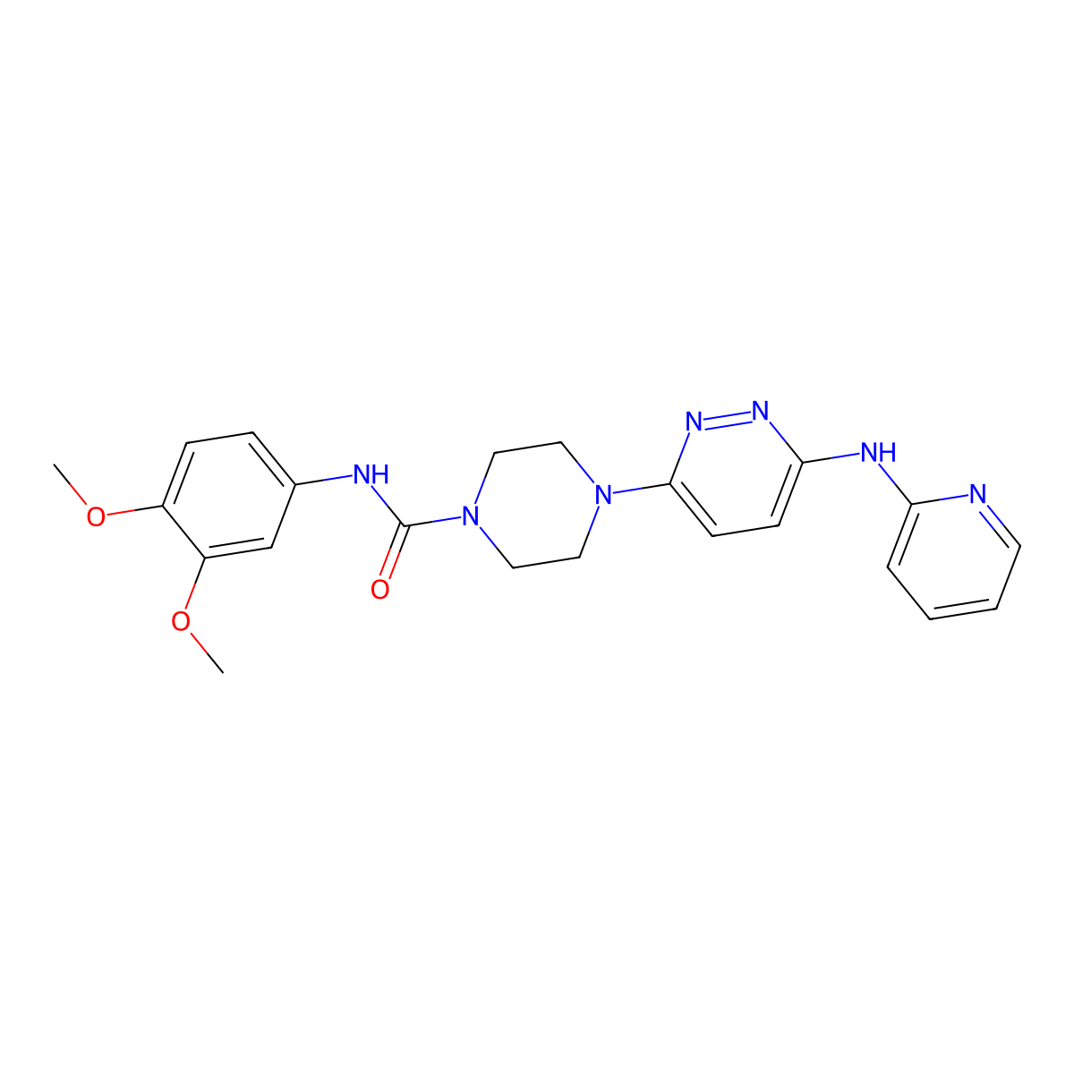N-(3,4-dimethoxyphenyl)-4-(6-(pyridin-2-ylamino)pyridazin-3-yl)piperazine-1-carboxamide molecular structure, CAS 1021249-60-4