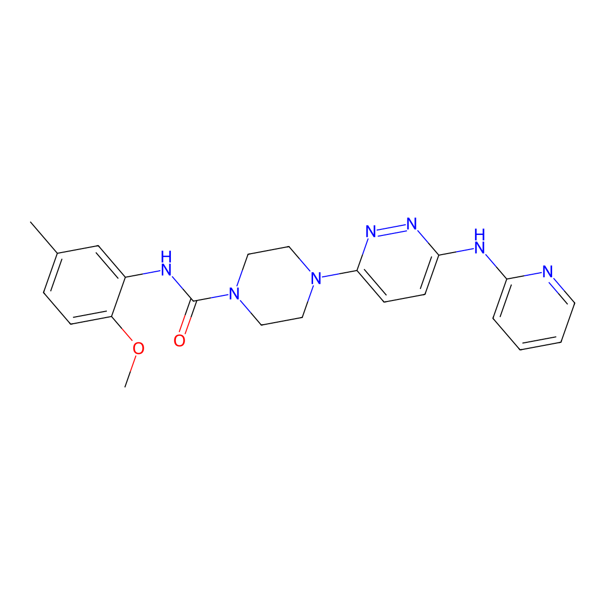 N-(2-methoxy-5-methylphenyl)-4-(6-(pyridin-2-ylamino)pyridazin-3-yl)piperazine-1-carboxamide molecular structure, CAS 1021249-62-6
