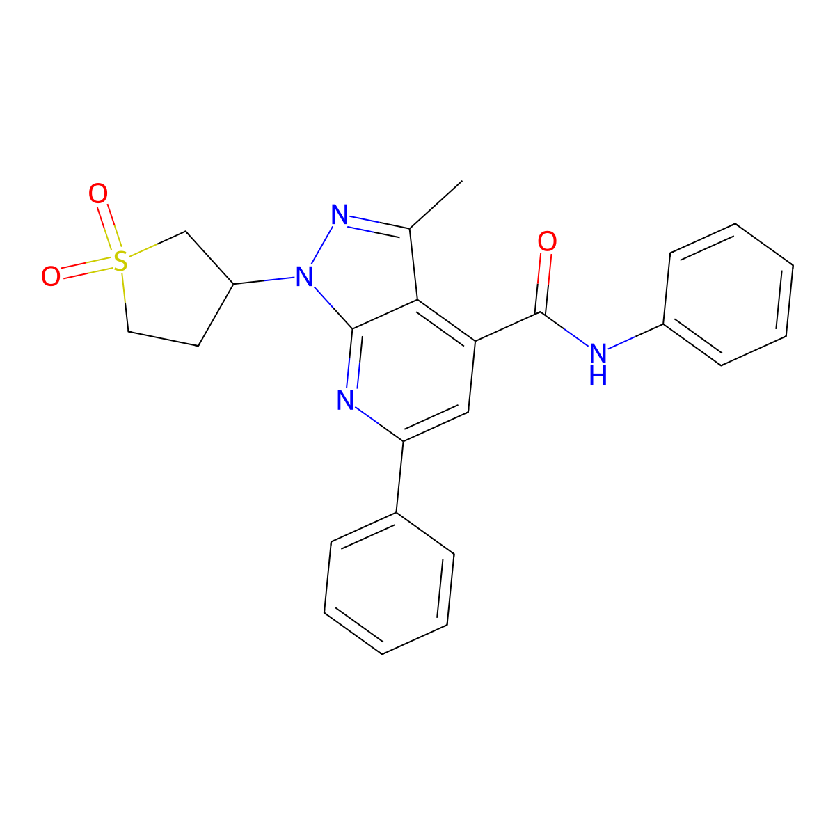 1-(1,1-dioxidotetrahydrothiophen-3-yl)-3-methyl-N,6-diphenyl-1H-pyrazolo[3,4-b]pyridine-4-carboxamide molecular structure, CAS 1021249-72-8