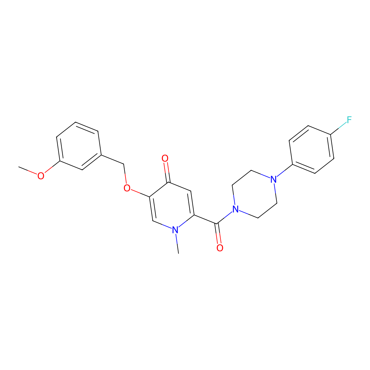 2-(4-(4-fluorophenyl)piperazine-1-carbonyl)-5-((3-methoxybenzyl)oxy)-1-methylpyridin-4(1H)-one molecular structure, CAS 1021249-81-9