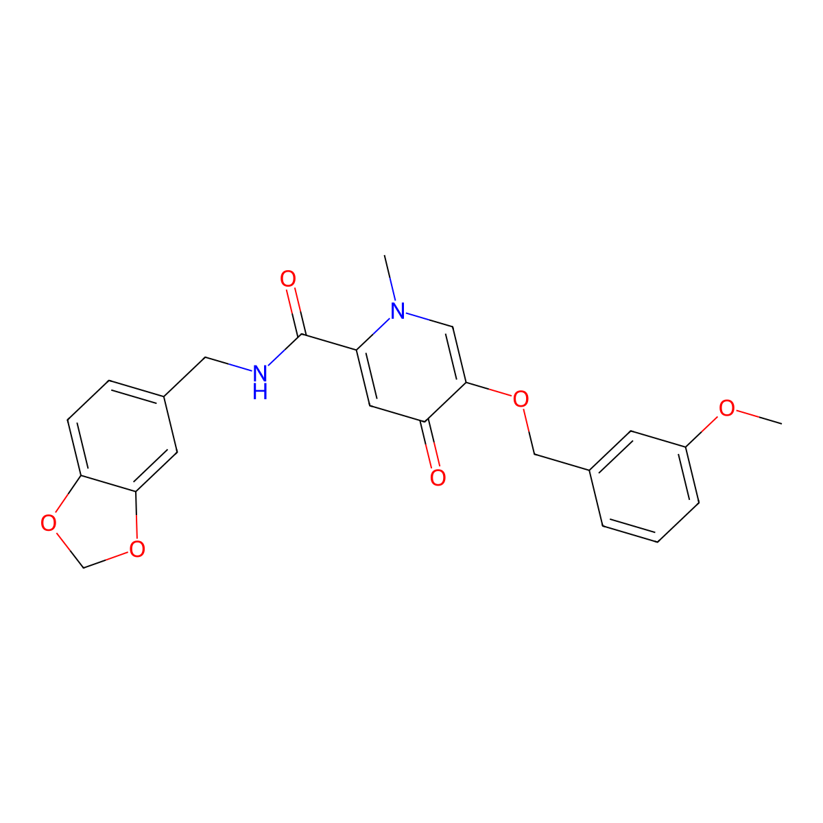 N-(benzo[d][1,3]dioxol-5-ylmethyl)-5-((3-methoxybenzyl)oxy)-1-methyl-4-oxo-1,4-dihydropyridine-2-carboxamide molecular structure, CAS 1021249-85-3