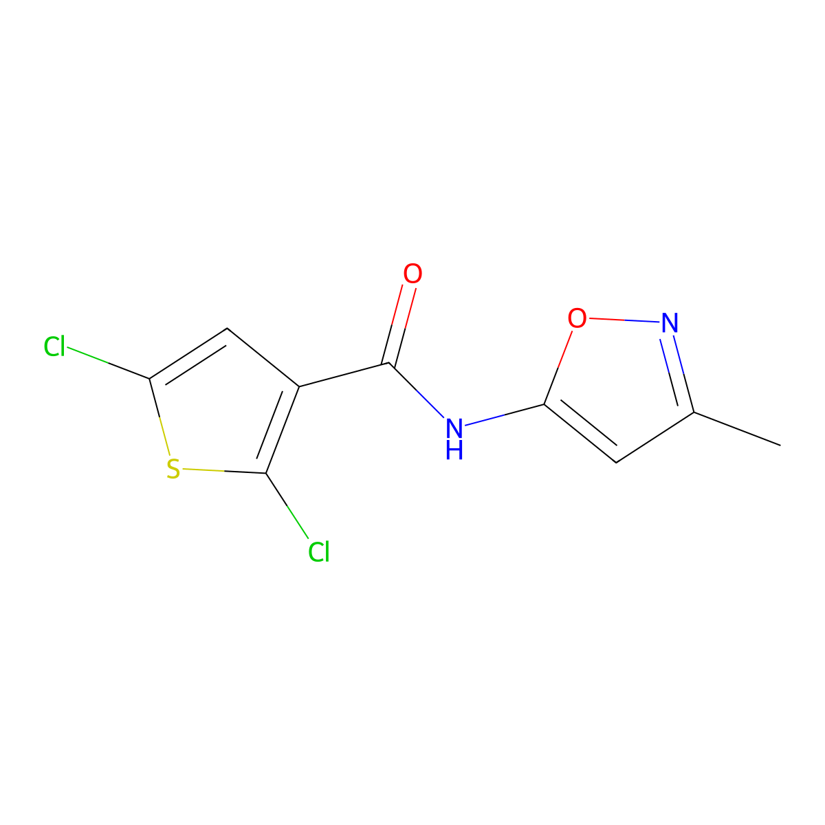 2,5-dichloro-N-(3-methyl-1,2-oxazol-5-yl)thiophene-3-carboxamide molecular structure, CAS 1021249-86-4