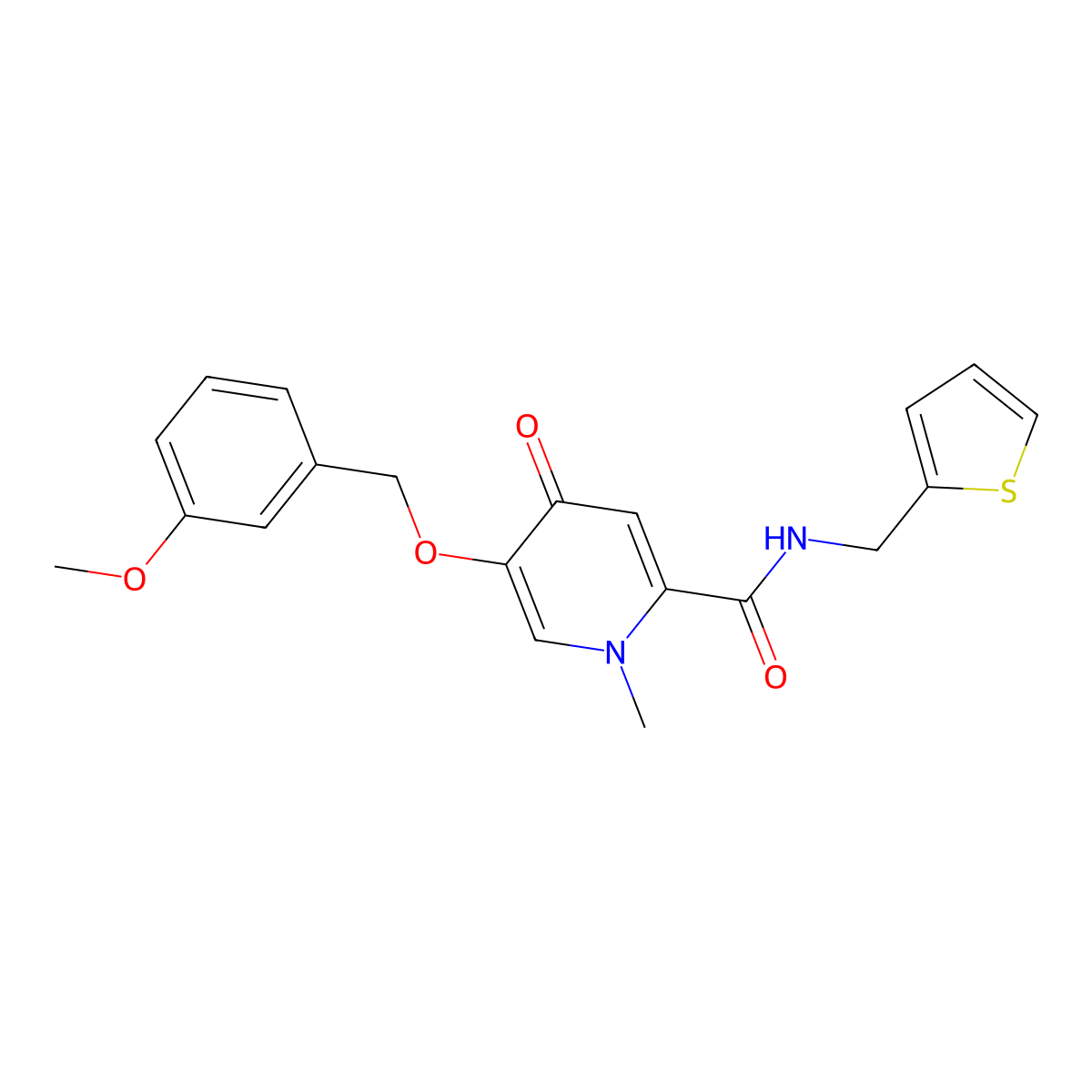 5-((3-methoxybenzyl)oxy)-1-methyl-4-oxo-N-(thiophen-2-ylmethyl)-1,4-dihydropyridine-2-carboxamide molecular structure, CAS 1021249-90-0