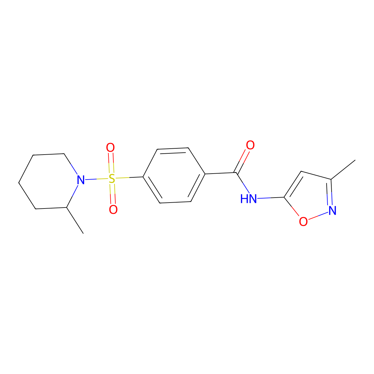 N-(3-methylisoxazol-5-yl)-4-((2-methylpiperidin-1-yl)sulfonyl)benzamide molecular structure, CAS 1021249-92-2