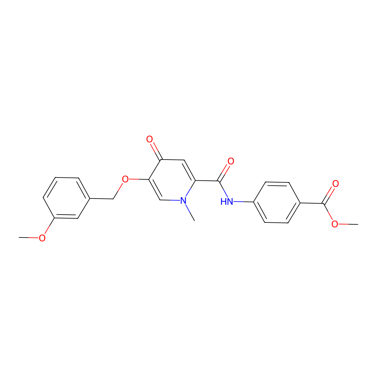 Methyl 4-(5-((3-methoxybenzyl)oxy)-1-methyl-4-oxo-1,4-dihydropyridine-2-carboxamido)benzoate molecular structure, CAS 1021249-96-6