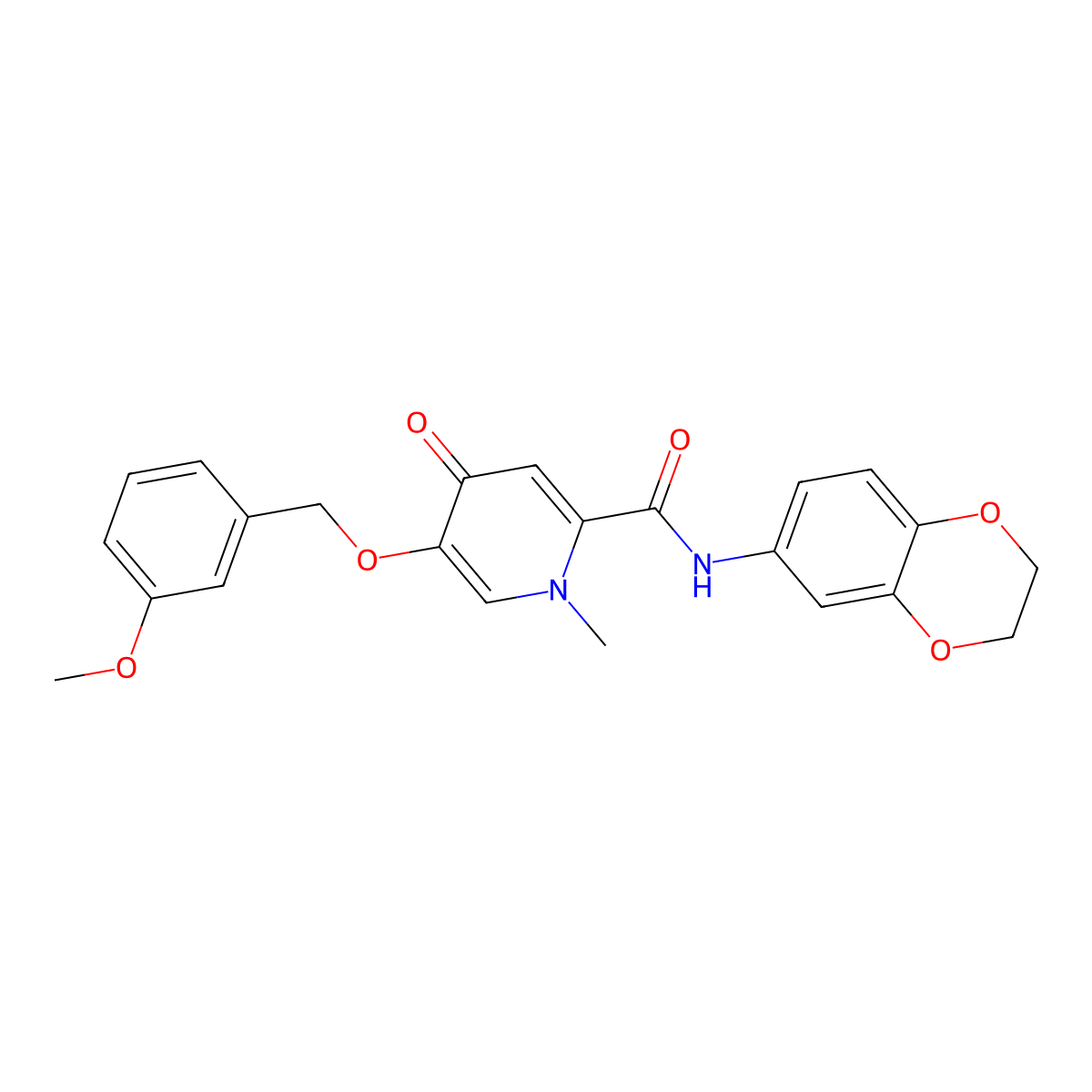 N-(2,3-dihydrobenzo[b][1,4]dioxin-6-yl)-5-((3-methoxybenzyl)oxy)-1-methyl-4-oxo-1,4-dihydropyridine-2-carboxamide molecular structure, CAS 1021249-99-9