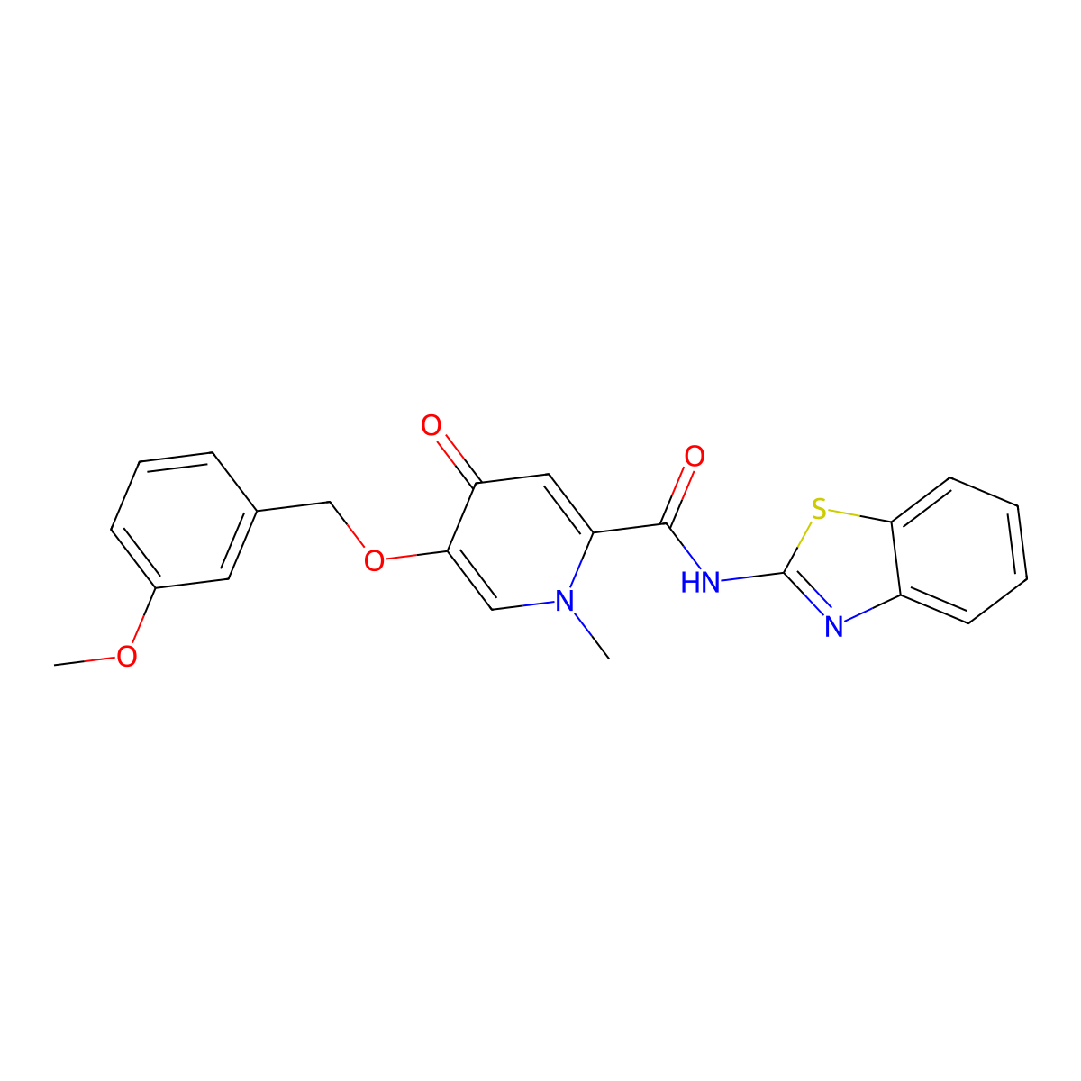 N-(benzo[d]thiazol-2-yl)-5-((3-methoxybenzyl)oxy)-1-methyl-4-oxo-1,4-dihydropyridine-2-carboxamide molecular structure, CAS 1021250-02-1
