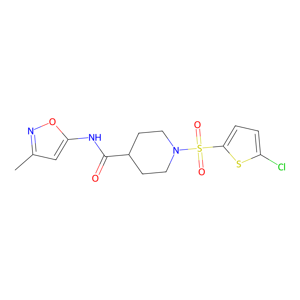 1-[(5-chlorothiophen-2-yl)sulfonyl]-N-(3-methyl-1,2-oxazol-5-yl)piperidine-4-carboxamide molecular structure, CAS 1021250-08-7