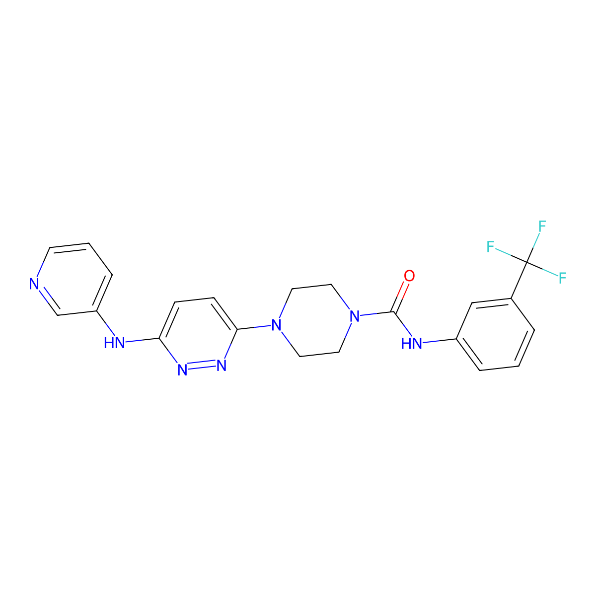 4-(6-(pyridin-3-ylamino)pyridazin-3-yl)-N-(3-(trifluoromethyl)phenyl)piperazine-1-carboxamide molecular structure, CAS 1021250-09-8