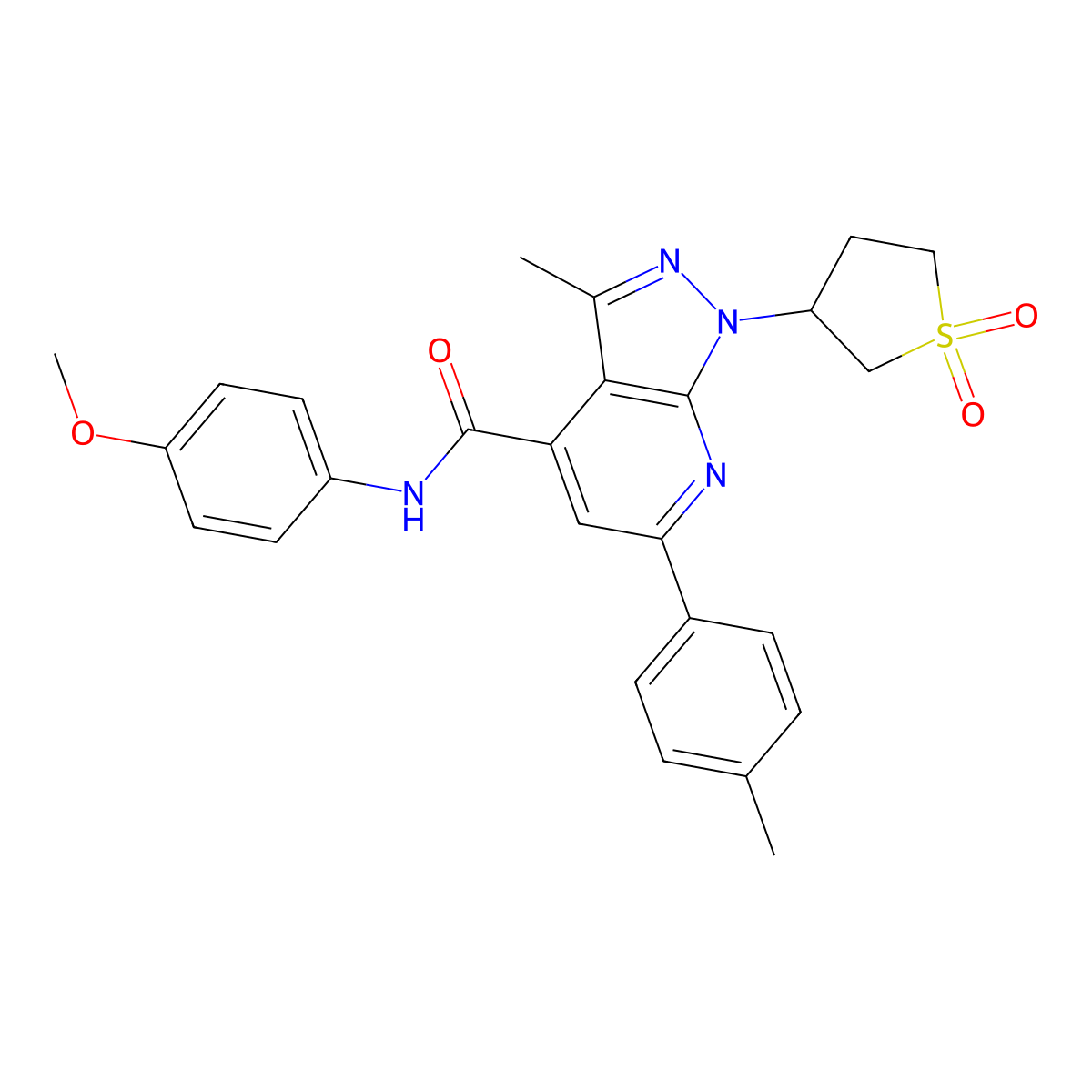1-(1,1-dioxidotetrahydrothiophen-3-yl)-N-(4-methoxyphenyl)-3-methyl-6-(p-tolyl)-1H-pyrazolo[3,4-b]pyridine-4-carboxamide molecular structure, CAS 1021250-15-6