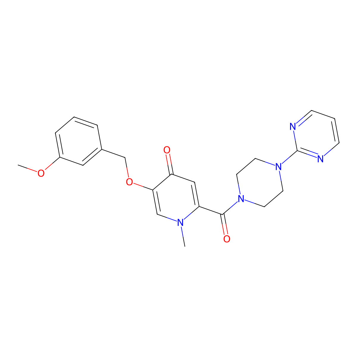 5-((3-methoxybenzyl)oxy)-1-methyl-2-(4-(pyrimidin-2-yl)piperazine-1-carbonyl)pyridin-4(1H)-one molecular structure, CAS 1021250-18-9