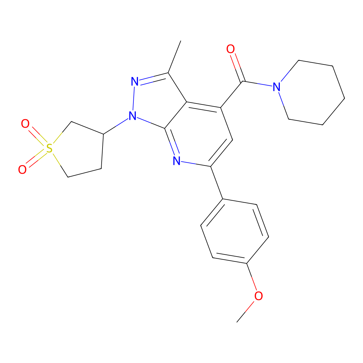 (1-(1,1-dioxidotetrahydrothiophen-3-yl)-6-(4-methoxyphenyl)-3-methyl-1H-pyrazolo[3,4-b]pyridin-4-yl)(piperidin-1-yl)methanone molecular structure, CAS 1021250-25-8