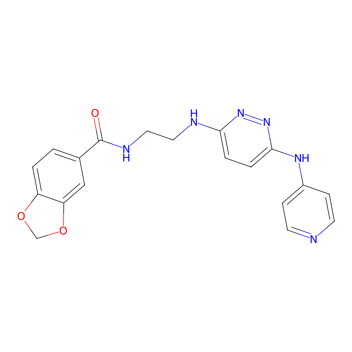 N-(2-((6-(pyridin-4-ylamino)pyridazin-3-yl)amino)ethyl)benzo[d][1,3]dioxole-5-carboxamide molecular structure, CAS 1021250-38-3